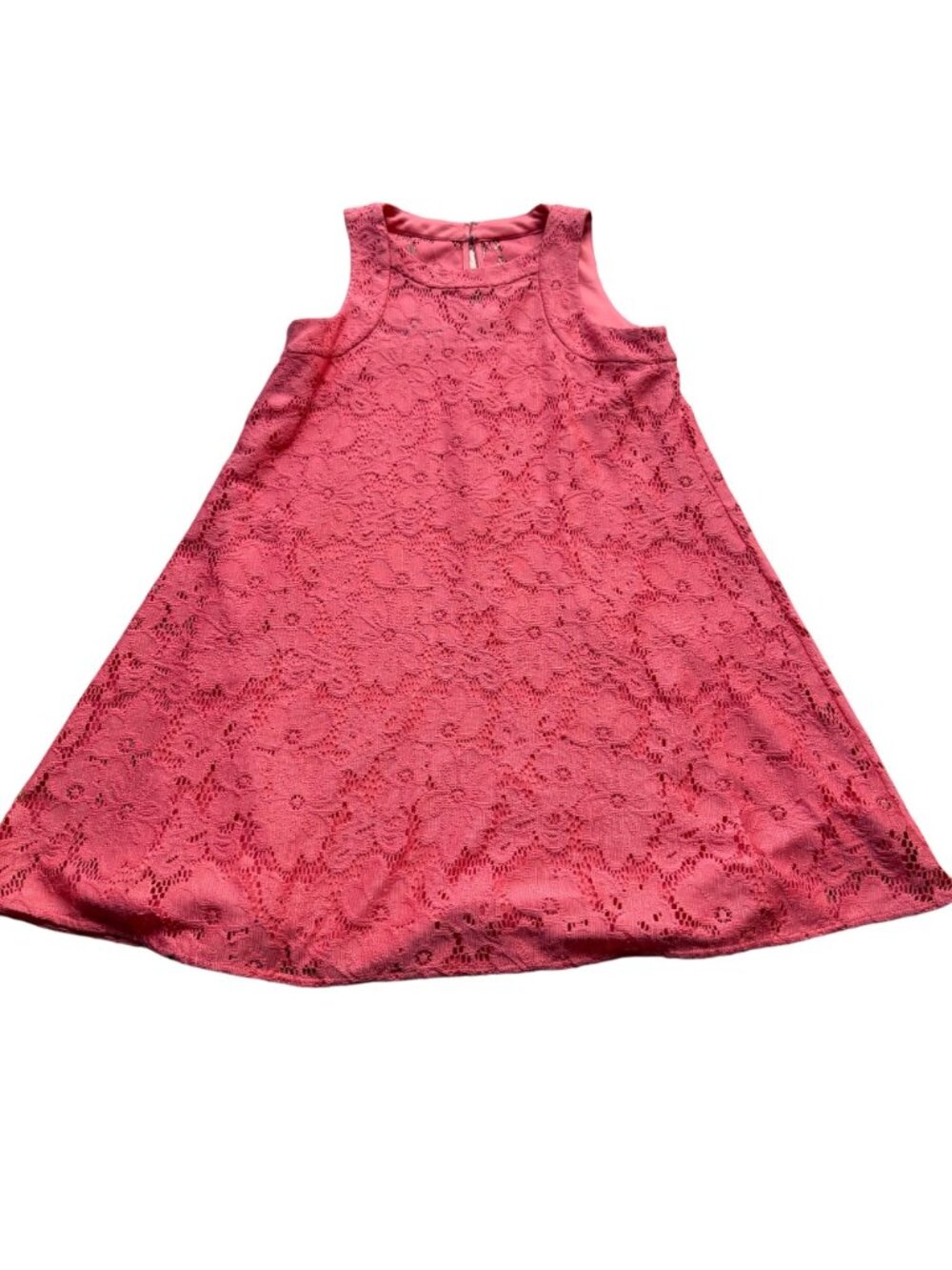Donna Morgan Size 6 Coral Pink Sleeveless Tent Lace Overlay Trapeze Mini Dress - Picture 3 of 15
